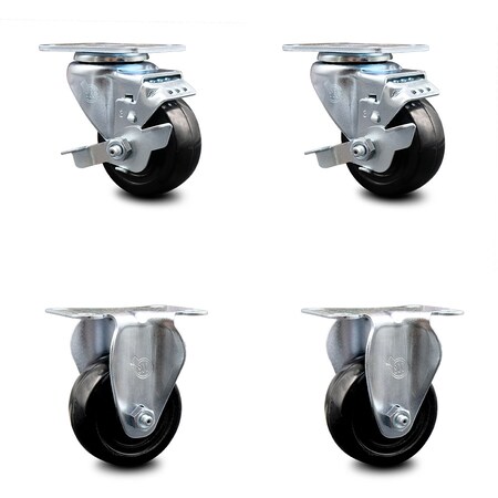 Service Caster 3.5 Inch Hard Rubber Wheel Swivel Top Plate Caster Set with 2 Brake 2 Rigid SCC SCC-20S3514-HRS-TLB-TP3-2-R-2